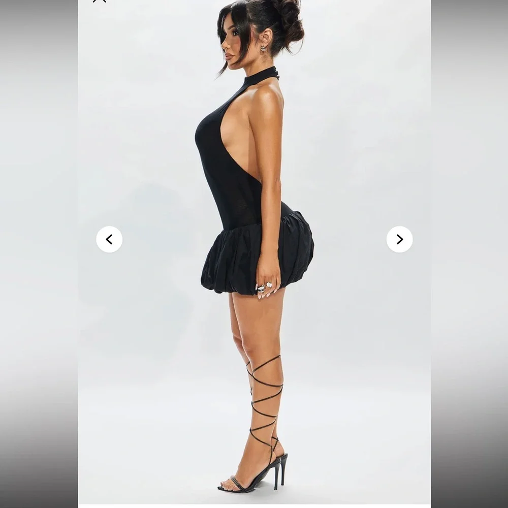 Black Mini Halter Bubble Dress - Picture 6 of 6